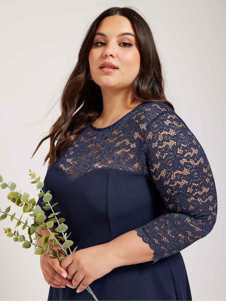 Yours Curve Blue Lace Sweetheart Dress - Image 2 of 5