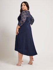 Yours Curve Blue Lace Sweetheart Dress - Image 3 of 5