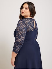 Yours Curve Blue Lace Sweetheart Dress - Image 4 of 5