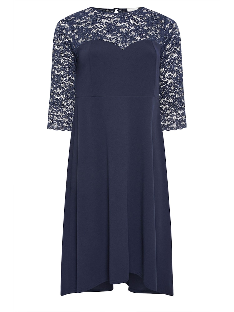 Yours Curve Blue Lace Sweetheart Dress - Image 5 of 5