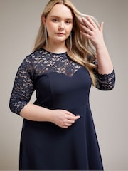 Yours Curve Blue Lace Sweetheart Dress - Image 6 of 9