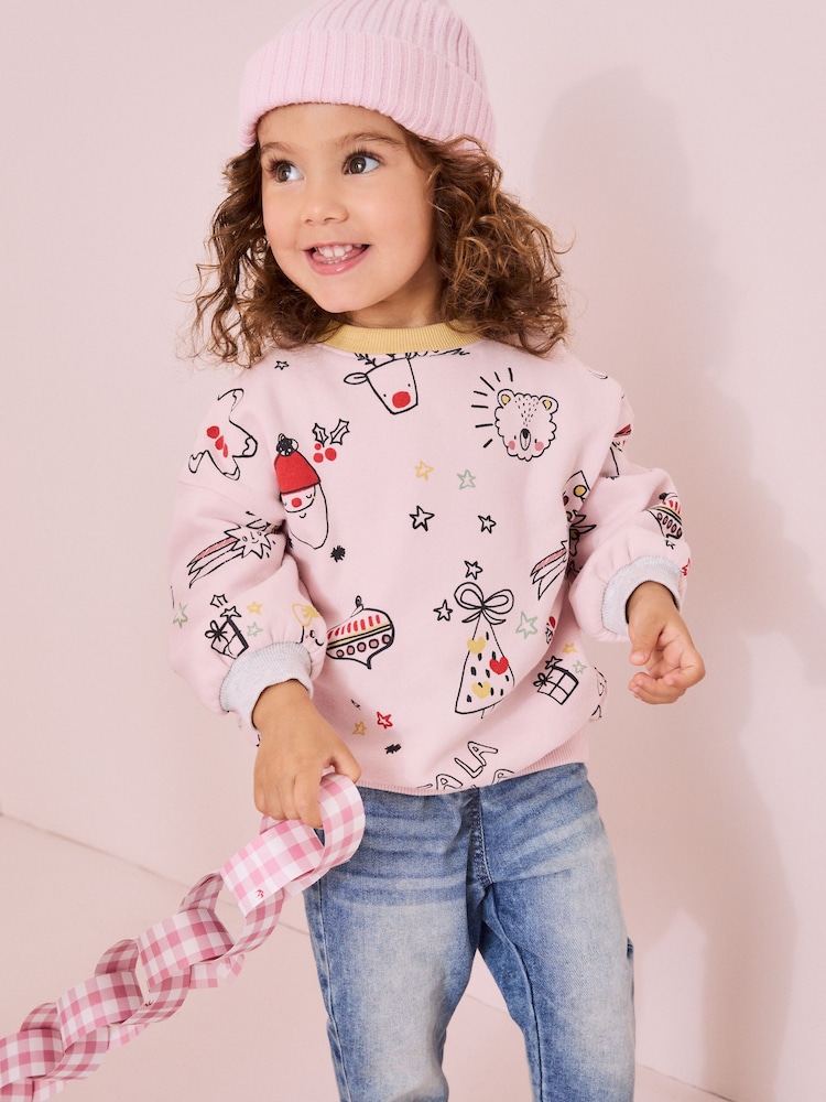 Pale Pink Christmas Sweatshirt (3mths-7yrs) - Image 1 of 8