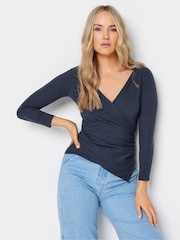 Blusa con diseño cruzado y asimétrico de canalé de Long Tall Sally - Imagen 1 de 5