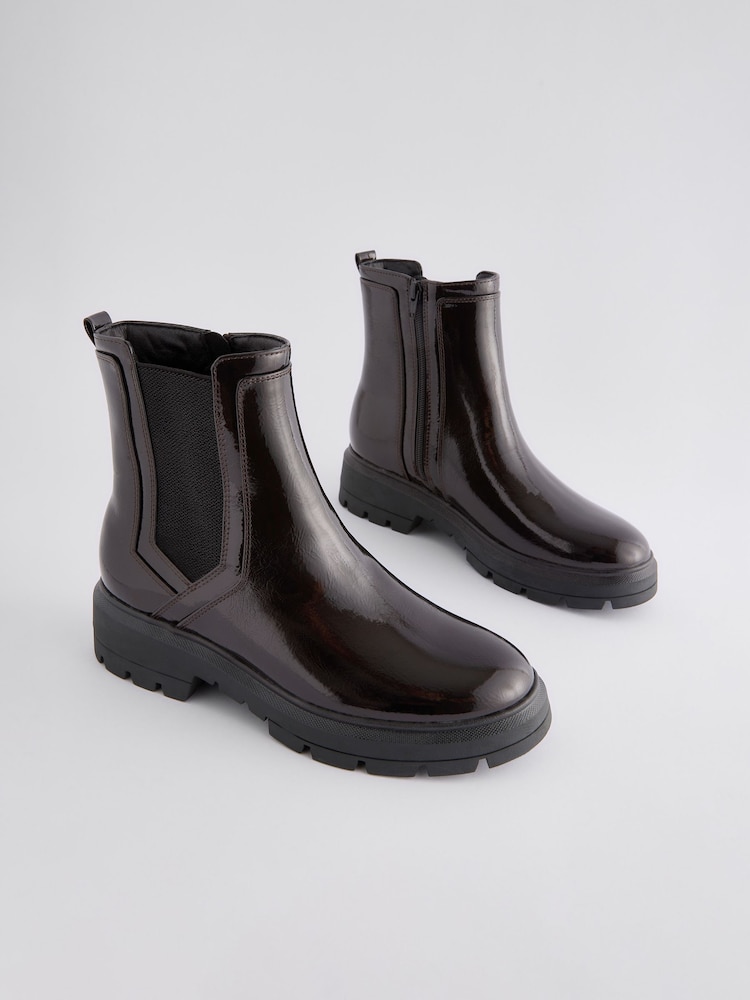 Chocolate Brown Standard/Wide Fit Forever Comfort® Patent Chelsea Boots - Image 1 of 9