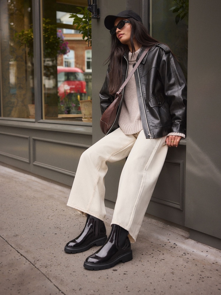 Chocolate Brown Standard/Wide Fit Forever Comfort® Patent Chelsea Boots - Image 2 of 9