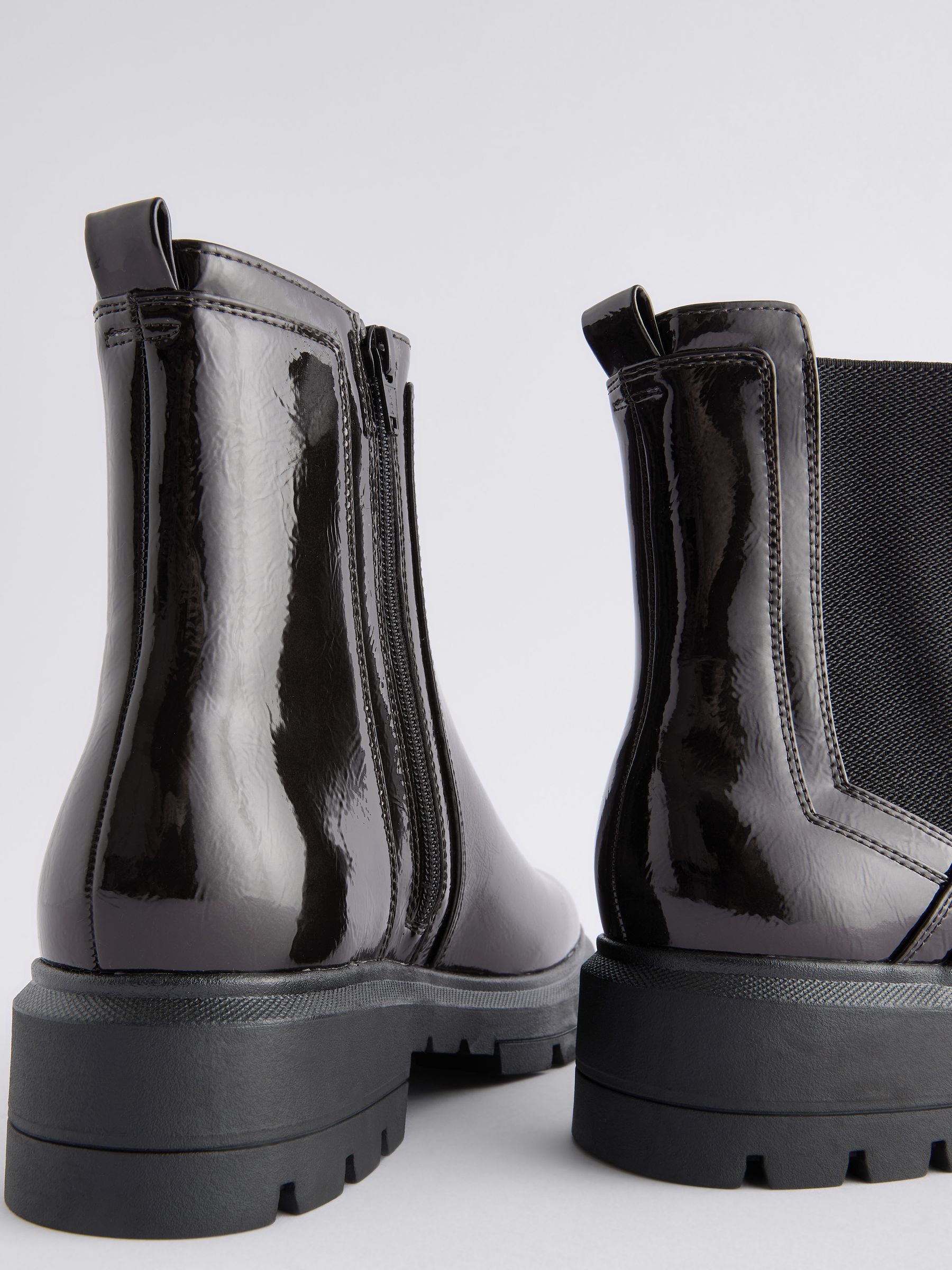 Chocolate Brown Standard Wide Fit Forever Comfort Patent Chelsea Boots
