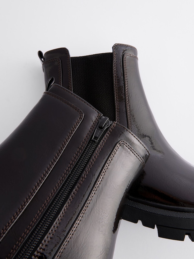 Chocolate Brown Standard/Wide Fit Forever Comfort® Patent Chelsea Boots - Image 9 of 9