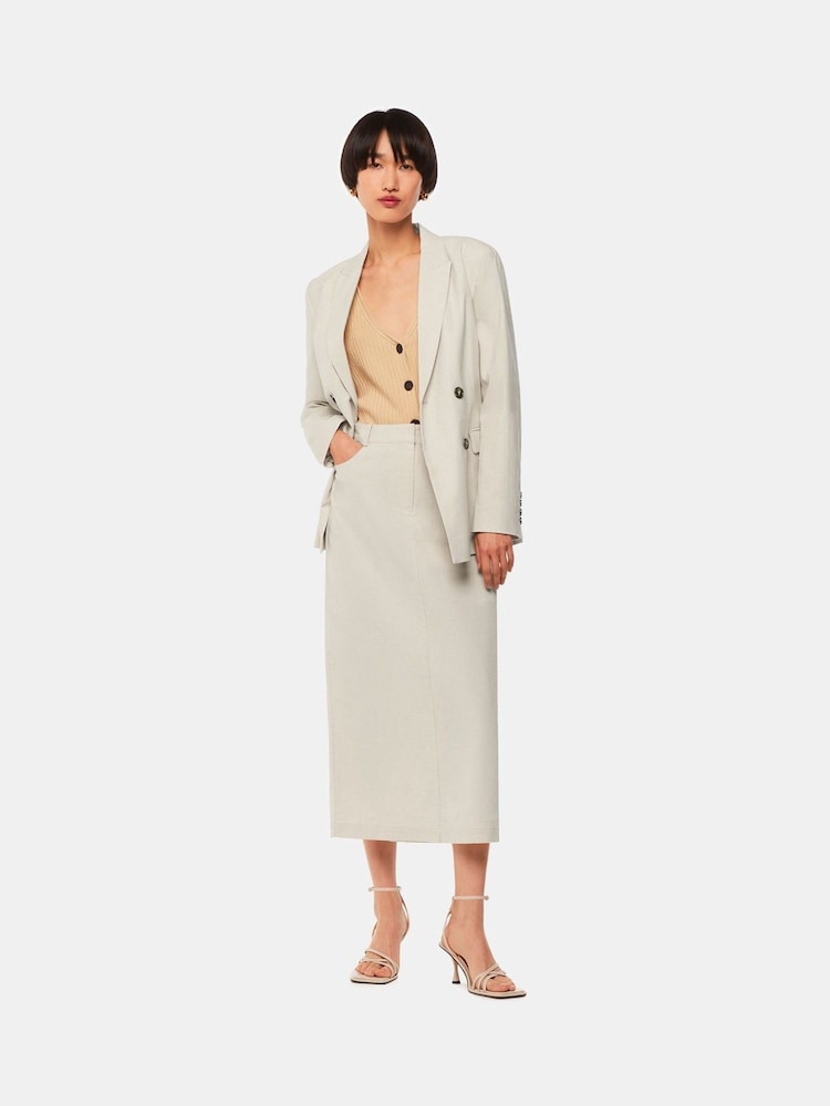 Whistles Oatmeal Petite Abigail Linen Blend Midi Skirt - Image 2 of 4