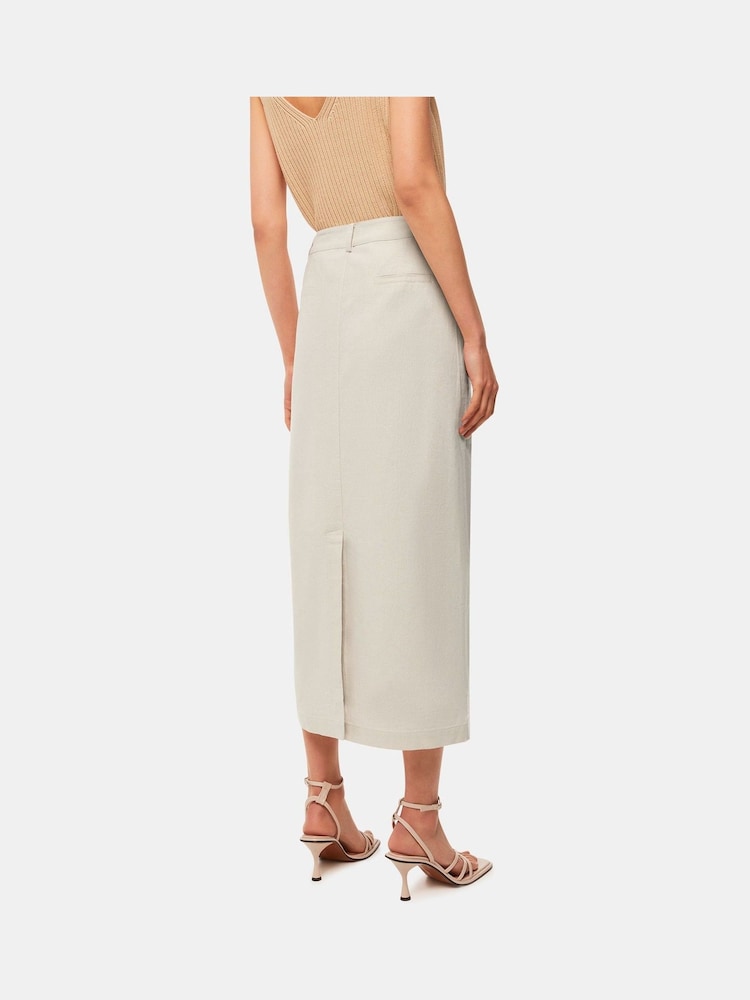 Whistles Oatmeal Petite Abigail Linen Blend Midi Skirt - Image 4 of 4