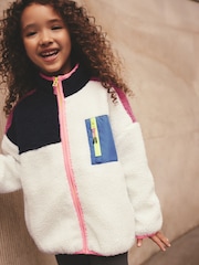 Ecru White Colour Block Borg Zip Through Jacket (3-16yrs) - Image 1 of 8
