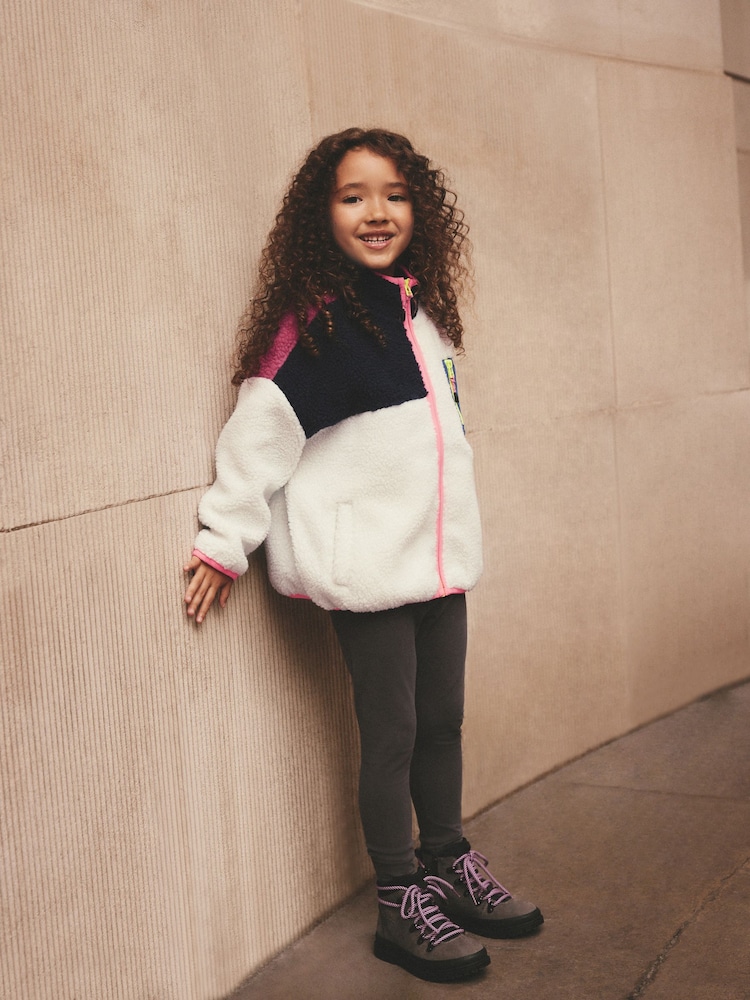 Ecru White Colour Block Borg Zip Through Jacket (3-16yrs) - Image 2 of 8