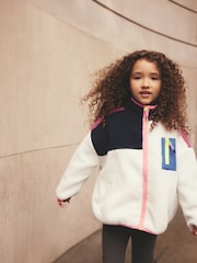 Ecru White Colour Block Borg Zip Through Jacket (3-16yrs) - Image 3 of 8