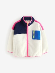 Ecru White Colour Block Borg Zip Through Jacket (3-16yrs) - Image 5 of 8
