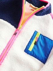 Ecru White Colour Block Borg Zip Through Jacket (3-16yrs) - Image 8 of 8