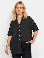 Yours Curve Black Utility Linen Shirt - Image 1 of 5