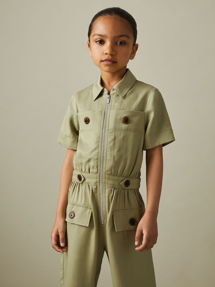 Reiss Khaki Olivia 9-13 yrs Utility Style Jumpsuit - Image 1 of 4 Reiss Khaki Olivia 9-13 yrs Utility Style Jumpsuit - Image 1 of 4
