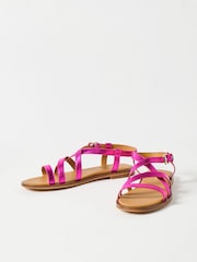 Oliver Bonas Pink Metallic Strappy Leather Sandals - Image 1 of 7
