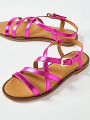 Oliver Bonas Pink Metallic Strappy Leather Sandals - Image 2 of 7