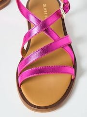 Oliver Bonas Pink Metallic Strappy Leather Sandals - Image 3 of 7