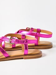 Oliver Bonas Pink Metallic Strappy Leather Sandals - Image 4 of 7