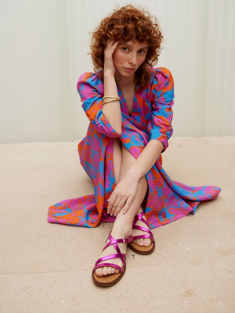 Oliver Bonas Pink Metallic Strappy Leather Sandals - Image 7 of 7