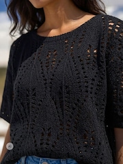 Roman Black Crochet Detail Knit Top - Image 4 of 4