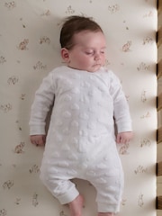 Mamas & Papas Cloud Jacquard Wrap White Romper - Image 1 of 4