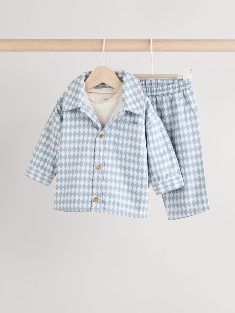 Blue Harlequin Baby Shirt And Trousers 100% Cotton Set 3 Piece (0mths-2yrs) - Image 1 of 12