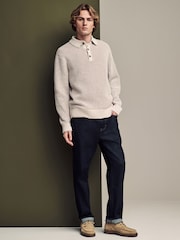 Ecru White Relaxed Fit Chenille Texture Polo Shirt - Image 2 of 7