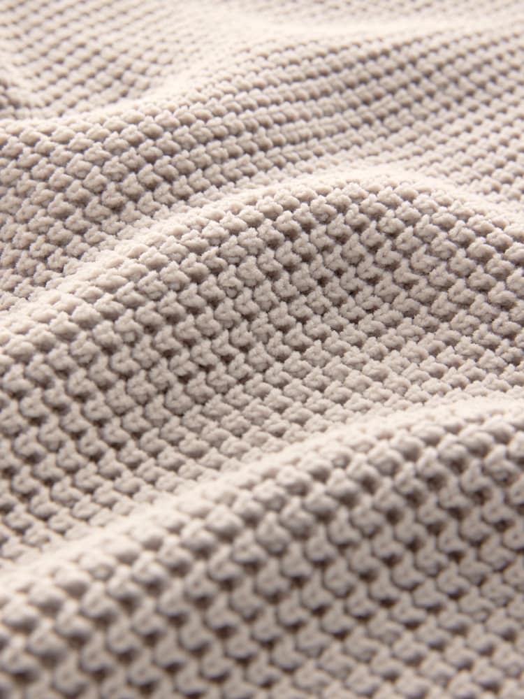 Ecru White Relaxed Fit Chenille Texture Polo Shirt - Image 7 of 7