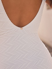 White Scoop Neck Tummy Control Swimsuit - Image 5 of 7