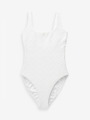 White Scoop Neck Tummy Control Swimsuit - Image 7 of 7