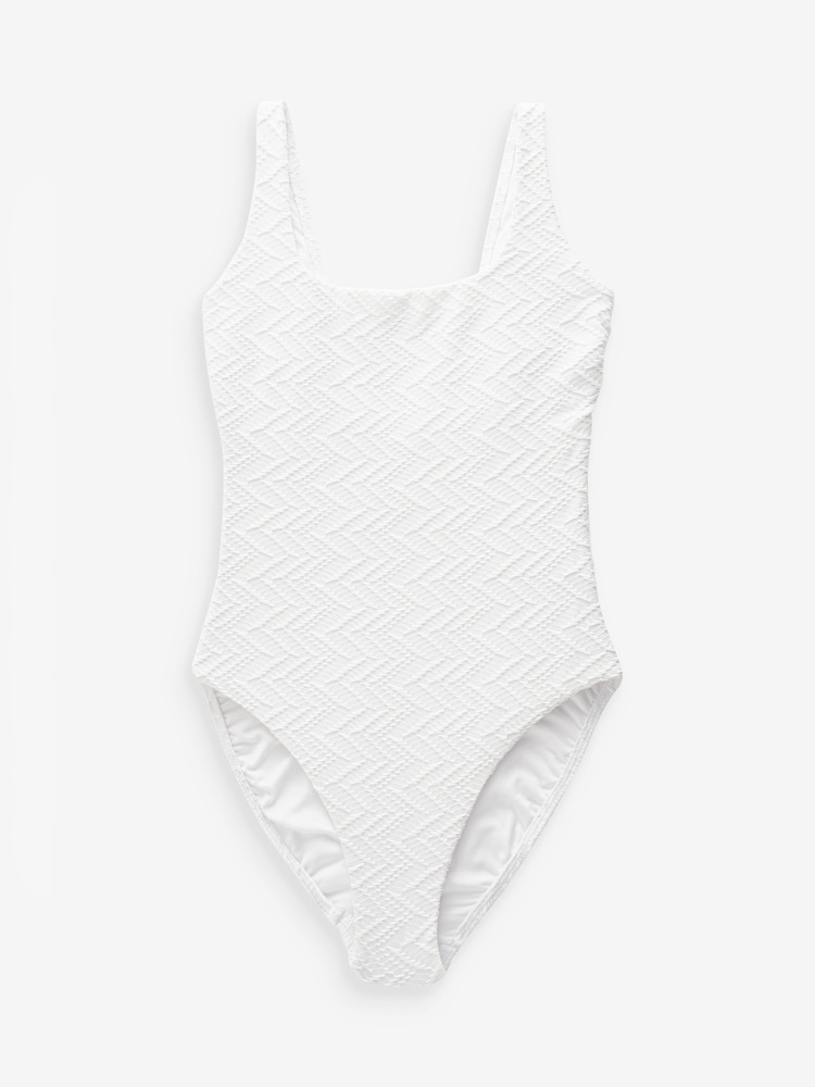White Scoop Neck Tummy Control Swimsuit - Image 7 of 7