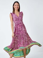 Roman Purple Paisley Frilled Border Print Maxi Dress - Image 2 of 5