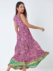 Roman Purple Paisley Frilled Border Print Maxi Dress - Image 3 of 5