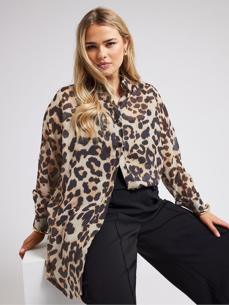 Yours Curve Brown LONDON Zebra Print Shirt - Image 1 of 5