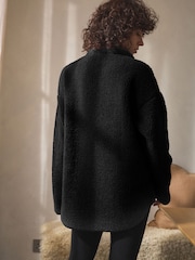 Black Velour Lined Borg Half Zip Fleece - Image 3 of 6