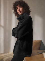 Black Velour Lined Borg Half Zip Fleece - Image 4 of 6