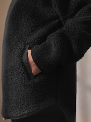 Black Velour Lined Borg Half Zip Fleece - Image 6 of 6
