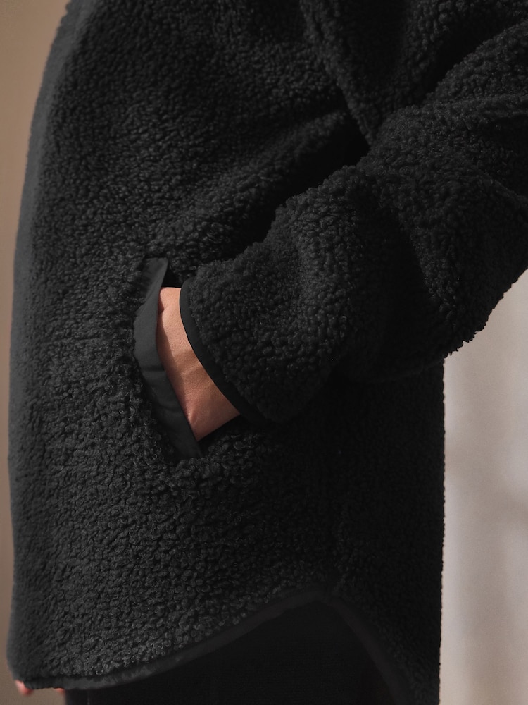 Black Velour Lined Borg Half Zip Fleece - Image 6 of 6