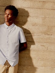 BOSS Light Blue Regular Fit 100% Cotton Pique Short Sleeve Shirt - Image 2 of 7
