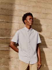 BOSS Light Blue Regular Fit 100% Cotton Pique Short Sleeve Shirt - Image 4 of 7