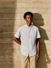BOSS Light Blue Regular Fit 100% Cotton Pique Short Sleeve Shirt - Image 5 of 7