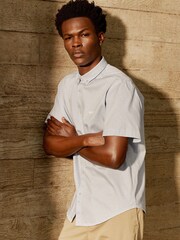 BOSS Light Blue Regular Fit 100% Cotton Pique Short Sleeve Shirt - Image 6 of 7