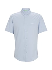 BOSS Light Blue Regular Fit 100% Cotton Pique Short Sleeve Shirt - Image 7 of 7