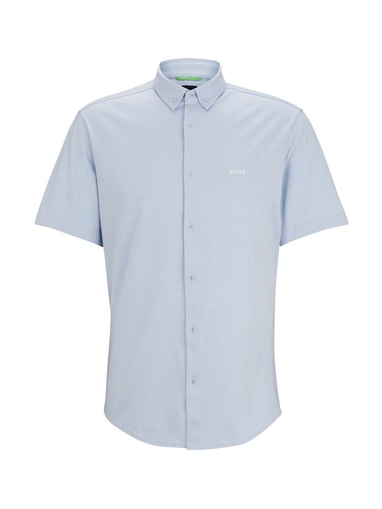 BOSS Light Blue Regular Fit 100% Cotton Pique Short Sleeve Shirt - Image 7 of 7