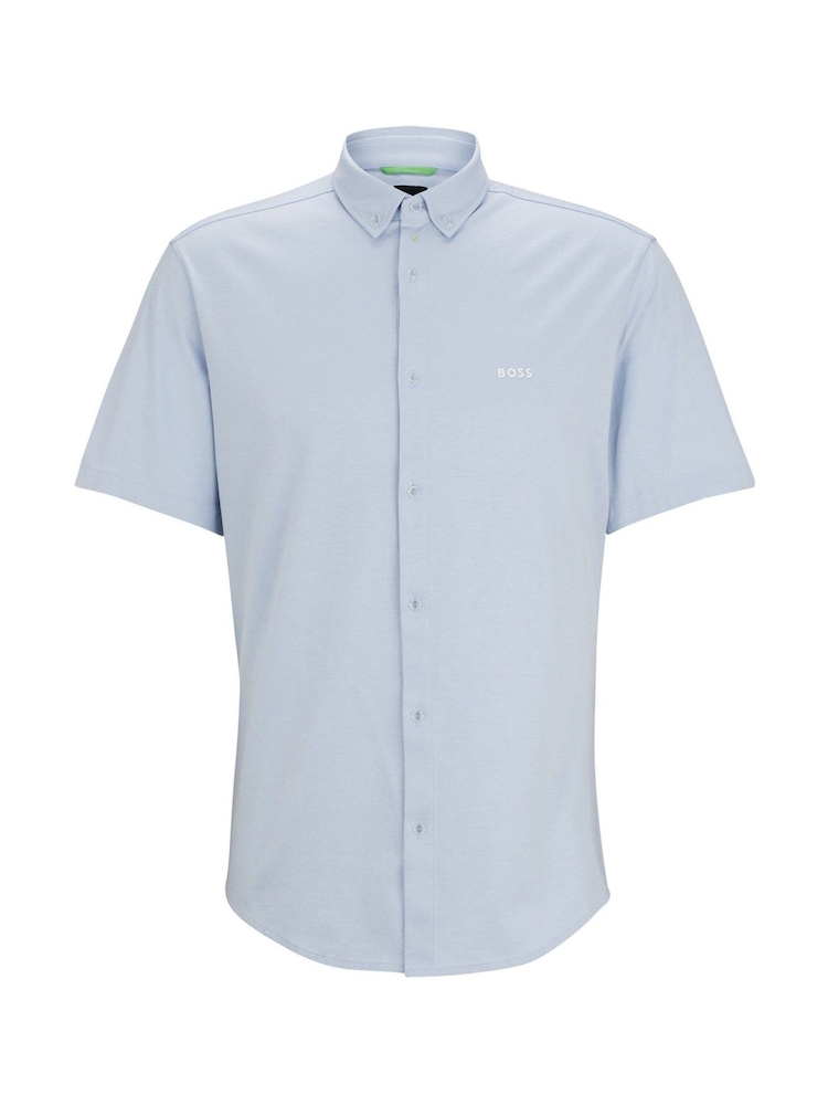 BOSS Light Blue Regular Fit 100% Cotton Pique Short Sleeve Shirt - Image 7 of 7 BOSS Light Blue Regular Fit 100% Cotton Pique Short Sleeve Shirt - Image 7 of 7
