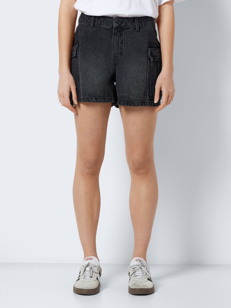 NOISY MAY Black Mom 100% Cotton Denim Cargo Shorts - Image 2 of 8