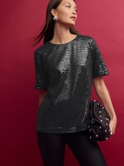 Black Sequin T-Shirt - Image 1 of 7