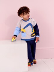 JoJo Maman Bébé Grey Marl Digger Colour Block Appliqué Sweatshirt & Jogger Set - Image 1 of 8